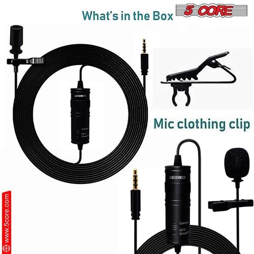 5Core Lavalier Microphone Clip On Professional Grade 3.5mm Lav Lapel