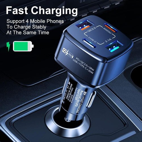 4 Port Car Charger and 4FT - 3 in 1 Nylon Cable Combo - Crafted Creator