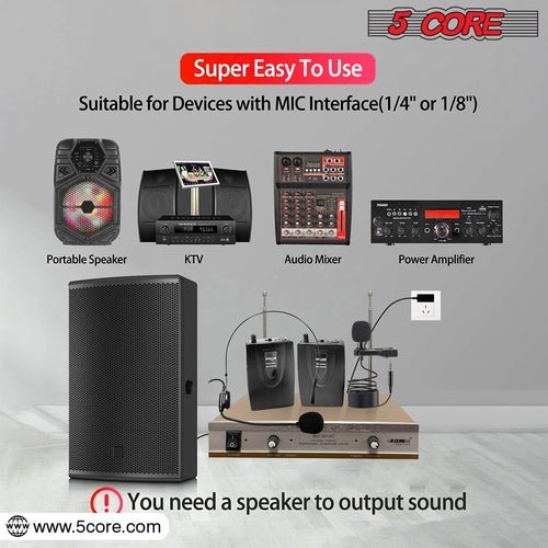 5Core Wireless Microphones w 1 Headset 1 Collar Mic + Receiver - Crafted Creator