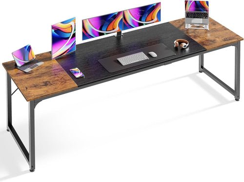 80 Inch Rustic Brown And Black Gaming Desk With Storage - Crafted Creator