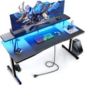 55 Inch Gaming Desk Computer Gamer Desk with Monitor Stand Ergonomic Carbon Fiber Surface Gaming Table with Power Outlet and Mouse Pad for Home Office RGB