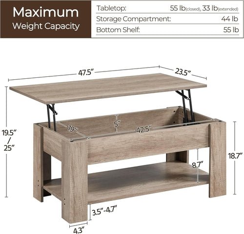 Lift Top Coffee Table With Hidden Compartment Grey - Crafted Creator