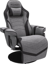900 Gaming Recliner Gray Fabric With Adjustable Leg Rest Cupholder And Footrest For Console Gamers