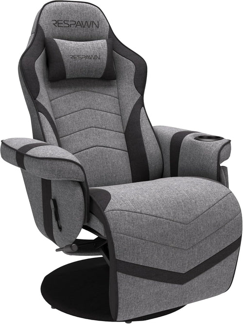 900 Gaming Recliner Gray Fabric With Adjustable Leg Rest Cupholder And Footrest For Console Gamers