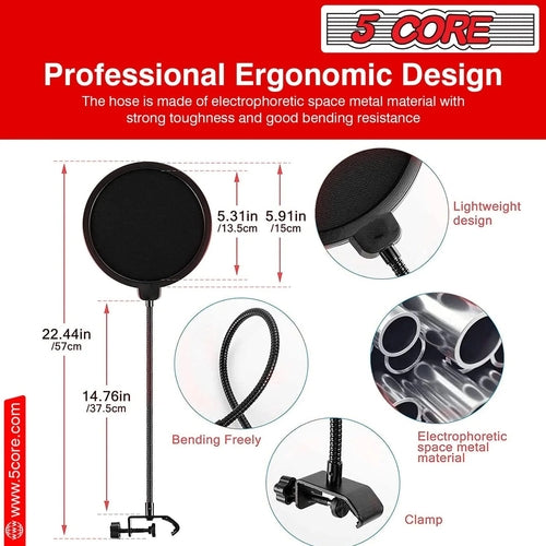 5Core Microphone Stand Suspension Desk Scissor Boom Arm With Shock Mount And Pop Filter Bundle For Podcasting