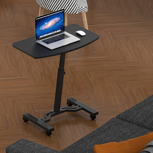 Height Adjustable Mobile Laptop Cart 28 to 33 Inches with Locking Wheels Black Portable Desktop Cart
