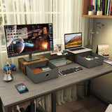 Soporte Elevador Ergonómico Doble Para Monitor Con Dos Cajones Para Una Cómoda Organización Del Espacio De Trabajo