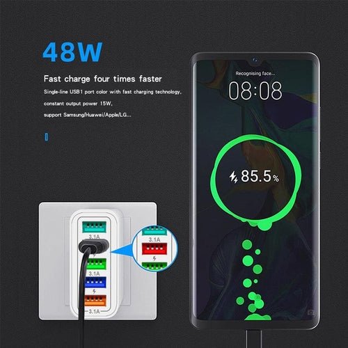PBG 5-Port LED Wall Charger & 4 XL 10FT iPhone Charging Cables - Crafted Creator