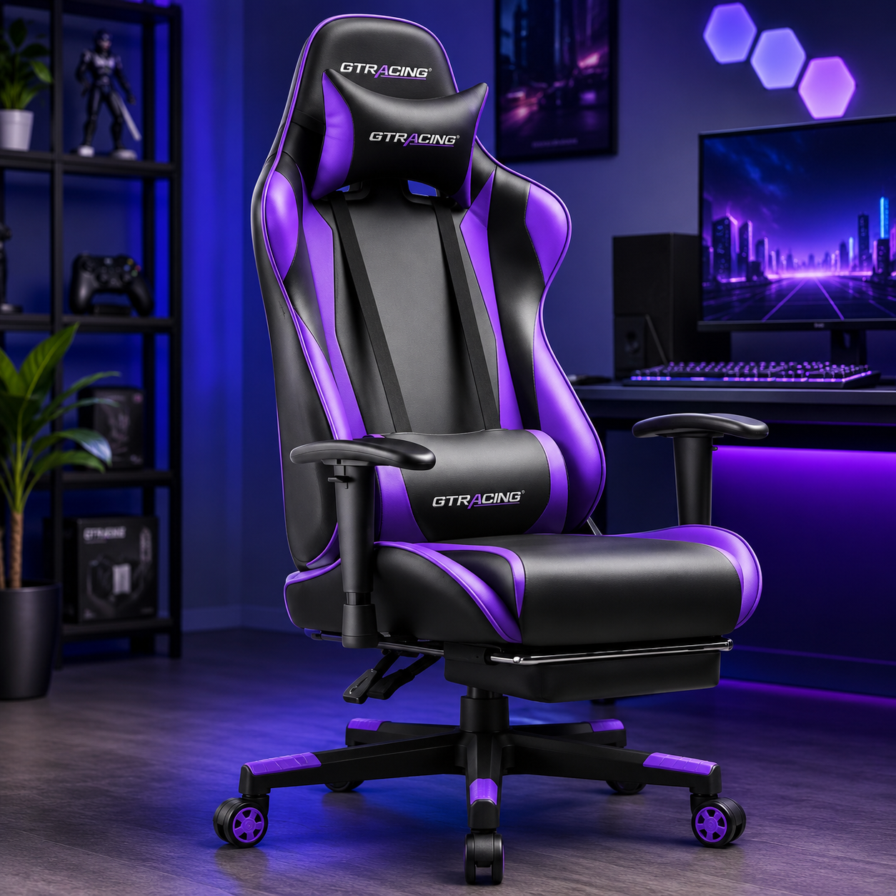 Brick Purple Ergonomic Gaming Chair With Footrest And Reclining Seat For Long Hours Of Comfort