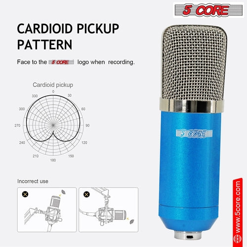 5Core All In One Podcast Microphone Bundle Professional Condenser Large Diaphragm With Pop Filter Shock Mount Tripod