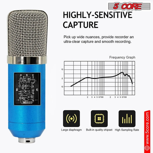 5Core All In One Podcast Microphone Bundle Professional Condenser Large Diaphragm With Pop Filter Shock Mount Tripod