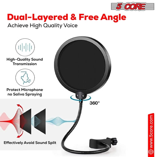 5Core All In One Podcast Microphone Bundle Professional Condenser Large Diaphragm With Pop Filter Shock Mount Tripod