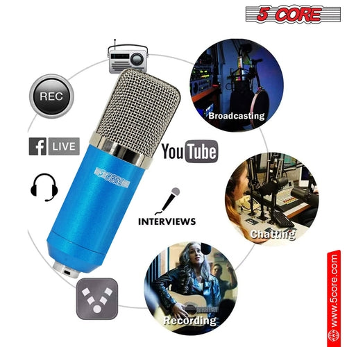 5Core All In One Podcast Microphone Bundle Professional Condenser Large Diaphragm With Pop Filter Shock Mount Tripod