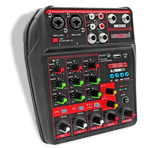 5 Core Audio Mixer 4 Channel DJ Equipment with Bluetooth USB Sound - Crafted Creator