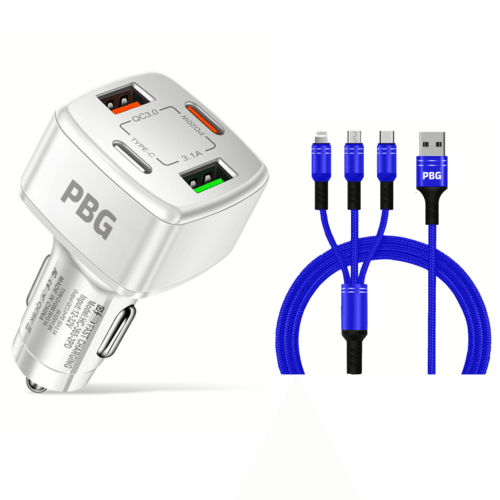 4 Port Car Charger and 4FT - 3 in 1 Nylon Cable Combo - Crafted Creator