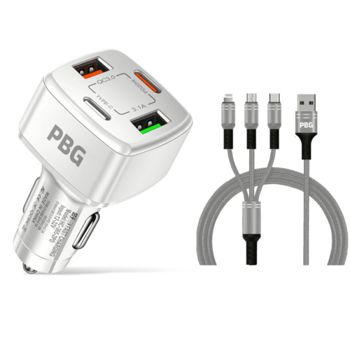4 Port Car Charger and 4FT - 3 in 1 Nylon Cable Combo - Crafted Creator