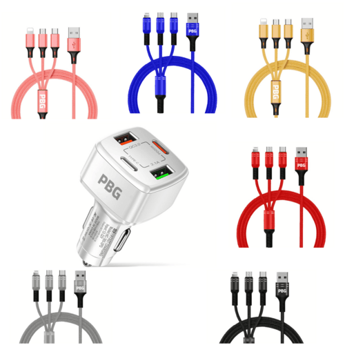 4 Port Car Charger and 4FT - 3 in 1 Nylon Cable Combo - Crafted Creator