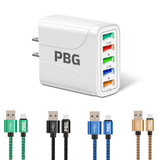PBG 5-Port LED Wall Charger & 4 XL 10FT iPhone Charging Cables - Crafted Creator