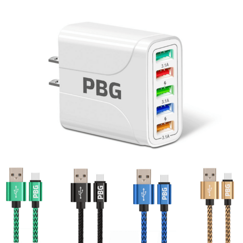 PBG 5-Port LED Wall Charger & 4 XL 10FT iPhone Charging Cables - Crafted Creator