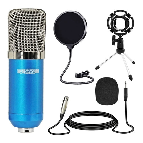 5Core All In One Podcast Microphone Bundle Professional Condenser Large Diaphragm With Pop Filter Shock Mount Tripod