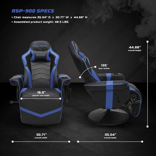 Blue 900 Gaming Recliner With Adjustable Leg Rest Cupholder