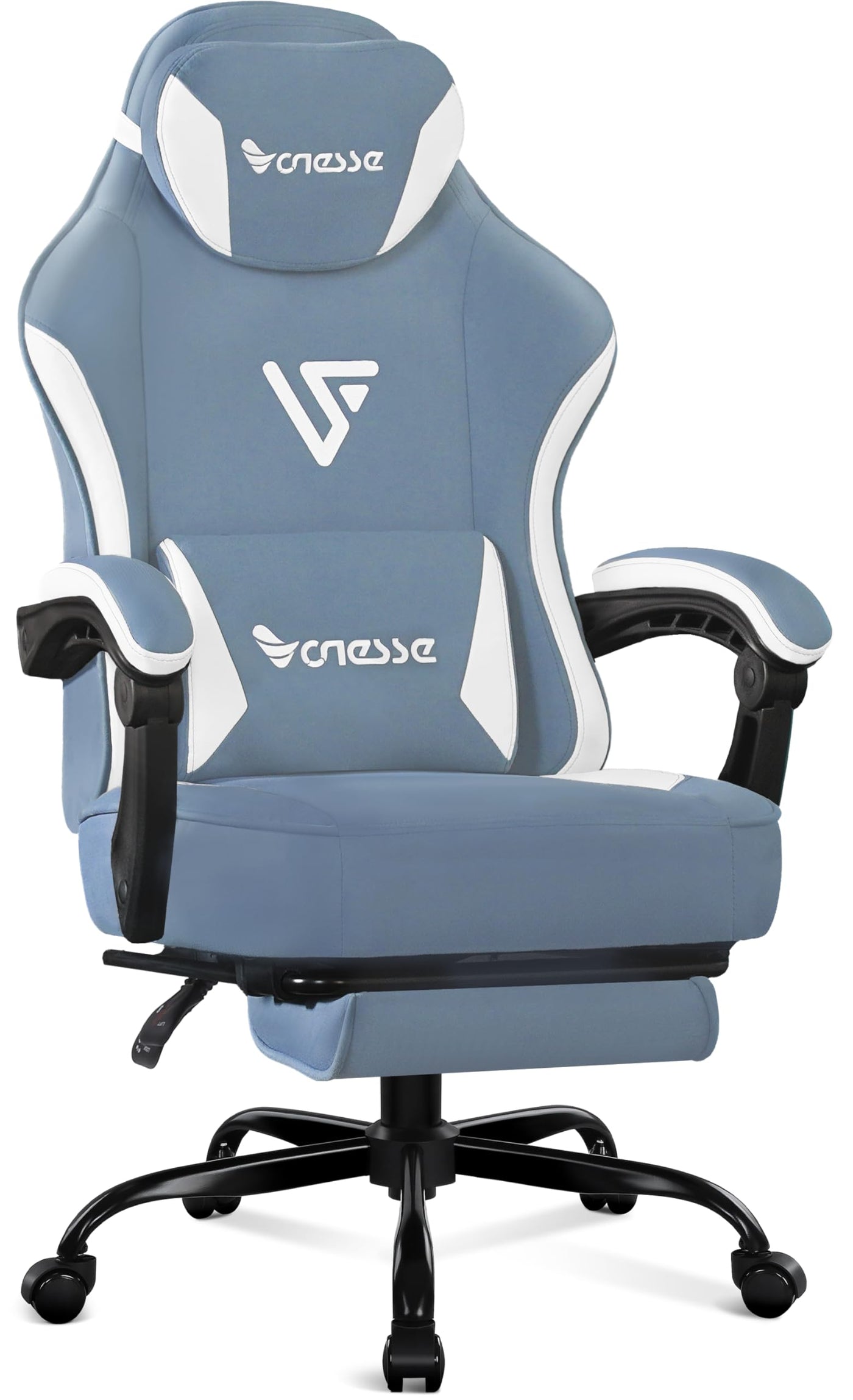 Gaming Chair Computer Chair Fabric with Pocket Spring Cushion Office Chair with Footrest and Massage Lumbar Support Reclining Gaming Chairs for Adults 250LBS (Blue)