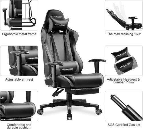 Ergonomic Gaming Chair With Footrest For Long Sessions Gray - Crafted Creator