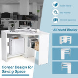 Compact White Corner Desk With Storage Shelves For Home Office