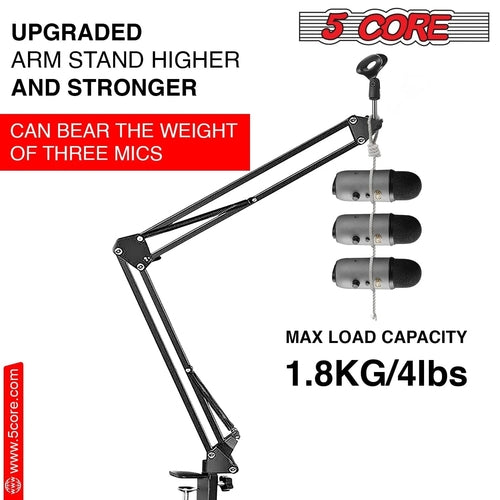 5Core Microphone Stand Suspension Desk Scissor Boom Arm With Shock Mount And Pop Filter Bundle For Podcasting
