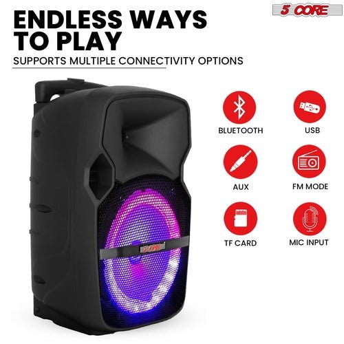 5Core 10 inch PA Portable Bluetooth Party Speaker Karaoke Boombox + 2 Mics - Crafted Creator