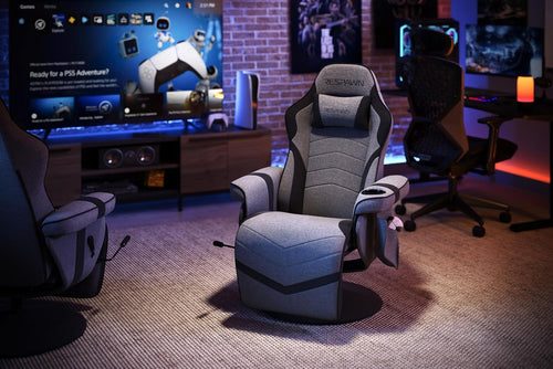 900 Gaming Recliner Gray Fabric With Adjustable Leg Rest Cupholder And Footrest For Console Gamers
