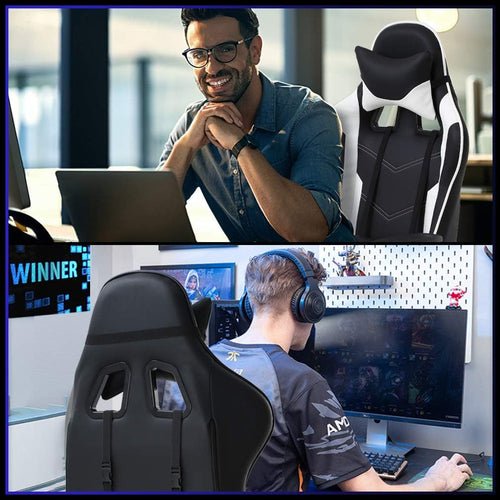 Ergonomic Gaming Chair With Lumbar Support Footrest White - Crafted Creator
