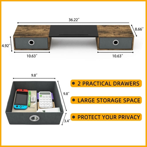 Ergonomic Dual Monitor Stand Riser With Two Drawers For Comfortable Workspace Organization