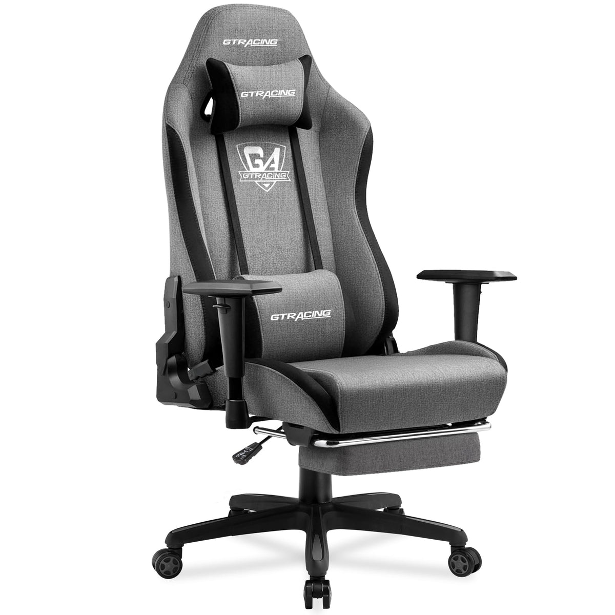 Gaming Chair with Footrest Fabric Breathable Big and Tall Ergonomic Computer Chair 350 lbs with Adjustable Lumbar Support and Recliner，High Back Game Chair for Office Gaming Grey