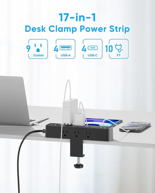 Desk Clamp Power Strip With 17-in-1 Hub And 40W Fast Charge - Crafted Creator