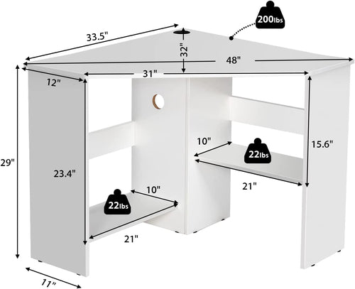 Compact White Corner Desk With Storage Shelves For Home Office