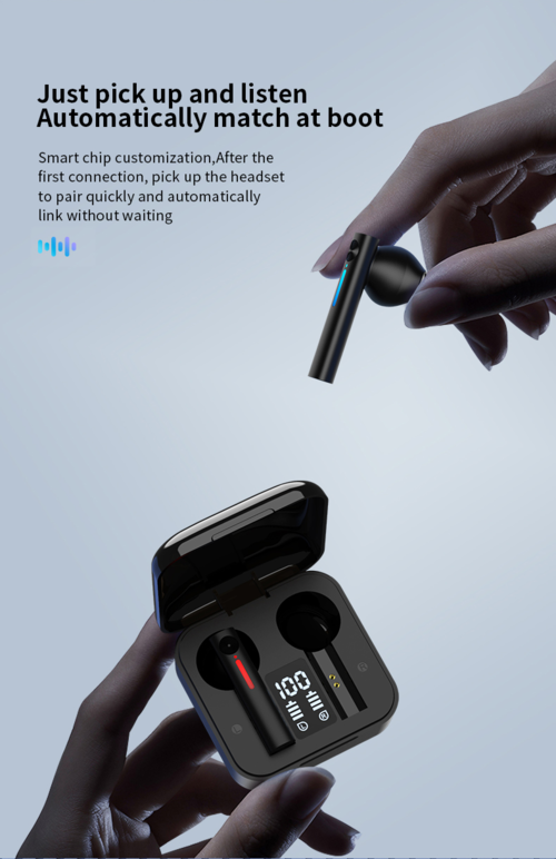 LED Bluetooth Earphones TWS Wireless Earbuds With Microphone Five Point Two EDR Long Range 18m