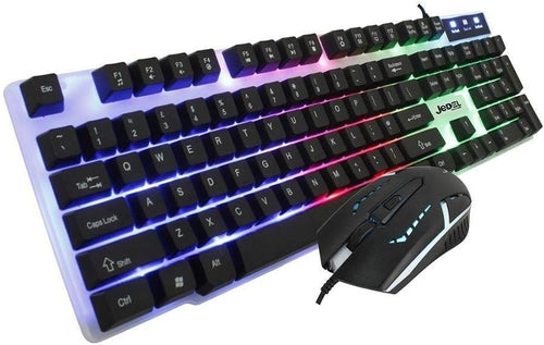 Jedel GK100 White Gaming Keyboard and Mouse Bundle USB Wired 104 Key RGB Backlit Keyboard With Media Keys