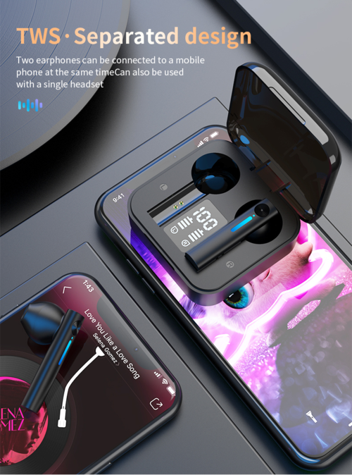 LED Bluetooth Earphones TWS Wireless Earbuds With Microphone Five Point Two EDR Long Range 18m