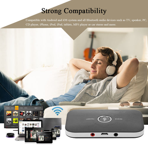 2 In 1 Bluetooth Transmitter and Receiver for Three Point Five Millimeter Audio Devices Stream Music from Phone TV PC