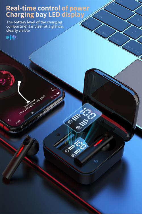 LED Bluetooth Earphones TWS Wireless Earbuds With Microphone Five Point Two EDR Long Range 18m