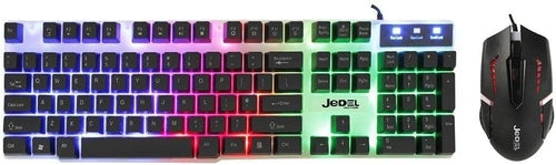 Jedel GK100 White Gaming Keyboard and Mouse Bundle USB Wired 104 Key RGB Backlit Keyboard With Media Keys