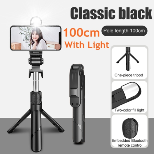 3 In 1 Tripod Bluetooth Selfie Stick With Fill Light For Smartphone Aluminum Retractable Extendable Handle Stable Mount