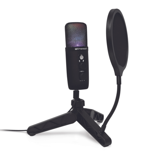 Emerson USB Gaming And Streaming Condenser Microphone With LED Lighting And Noise Canceling Technology