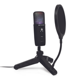 Micrófono de condensador USB Emerson para juegos y streaming con iluminación LED y tecnología de cancelación de ruido