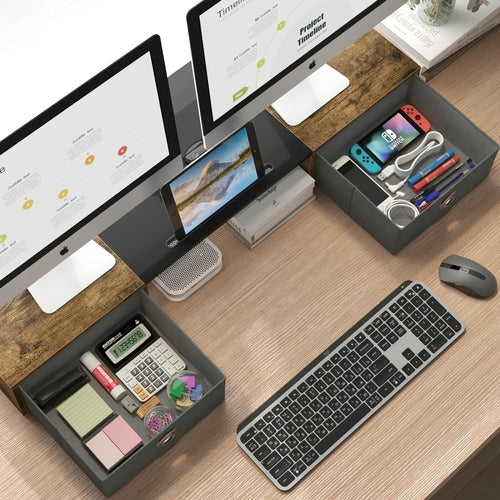 Ergonomic Dual Monitor Stand Riser With Two Drawers For Comfortable Workspace Organization