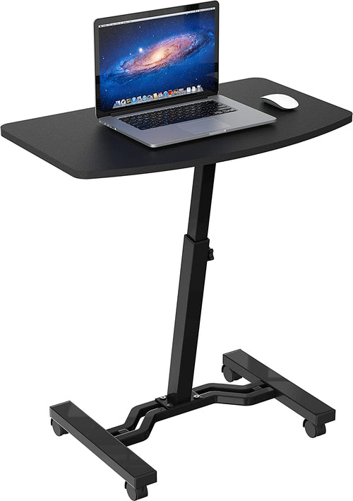 Height Adjustable Mobile Laptop Cart 28 to 33 Inches with Locking Wheels Black Portable Desktop Cart
