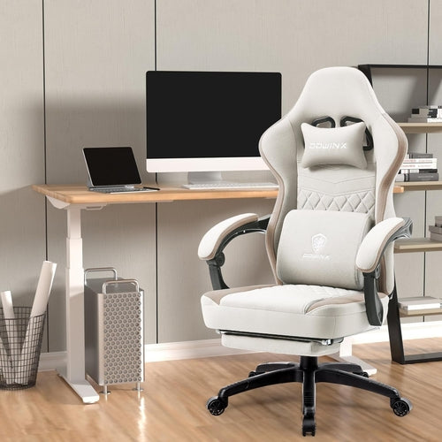 Beige Gaming Chair With Pocket Spring Cushion And Gel Pad For Luxury Comfort And Support