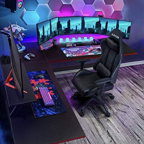 L Shaped Gaming Desk With Monitor Riser 51 Inch Corner Desk For Home Office And Gaming Setup