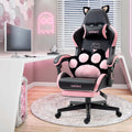 Cute Gaming Chair with Cat Paw Lumbar Cushion and Cat Ears Ergonomic Computer Chair with Footrest Reclining PC Game Chair for Girl Teen Black Pink